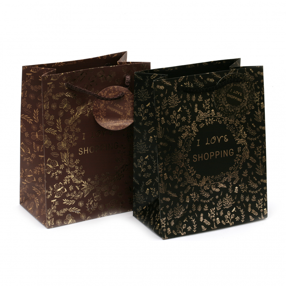 Stylish Cardboard Gift Bag with Gold Patterns and Labels,18x23x10 cm, ASSORTED