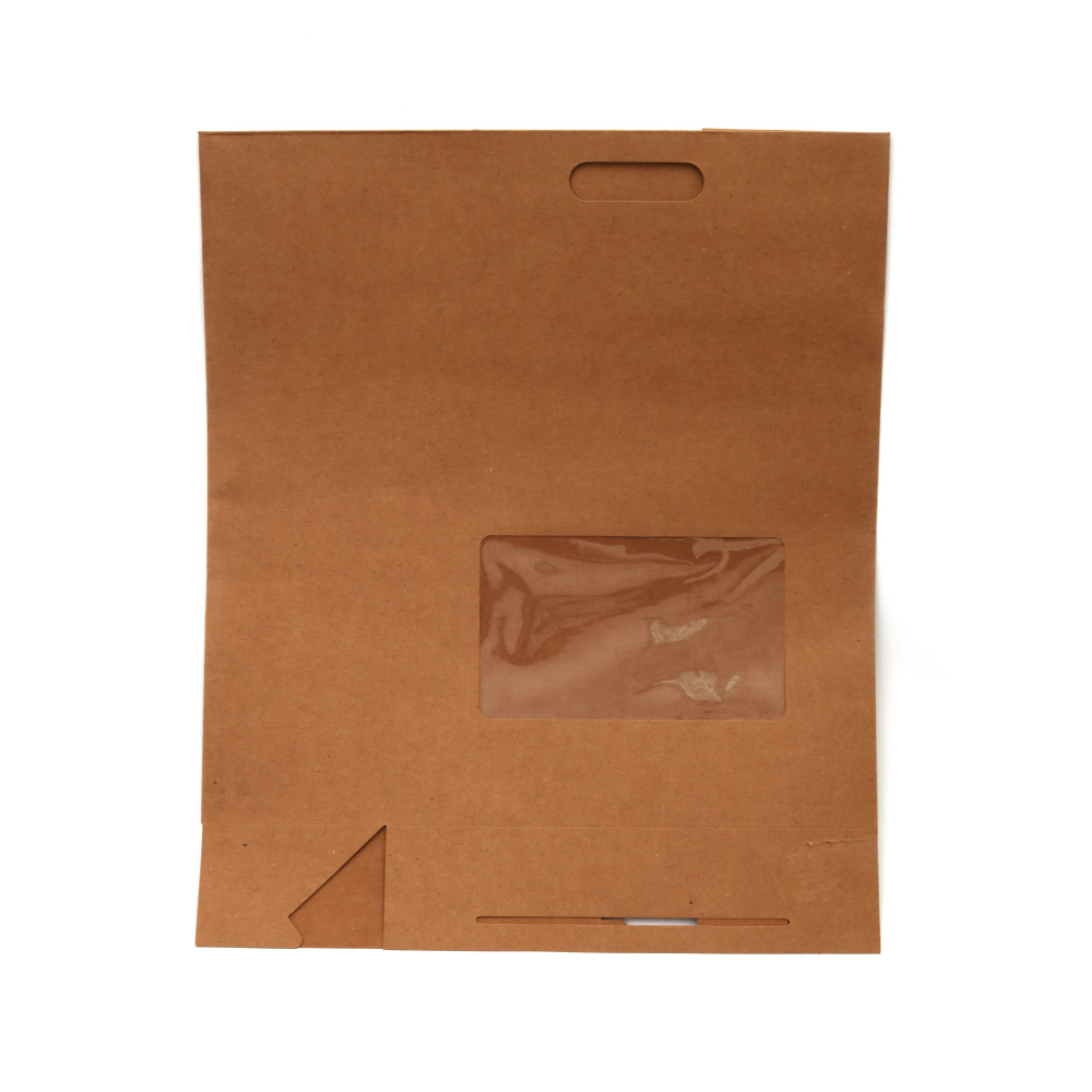 Kraft Cardboard Foldable Gift Bag with PVC Window / 20x8x28 cm 