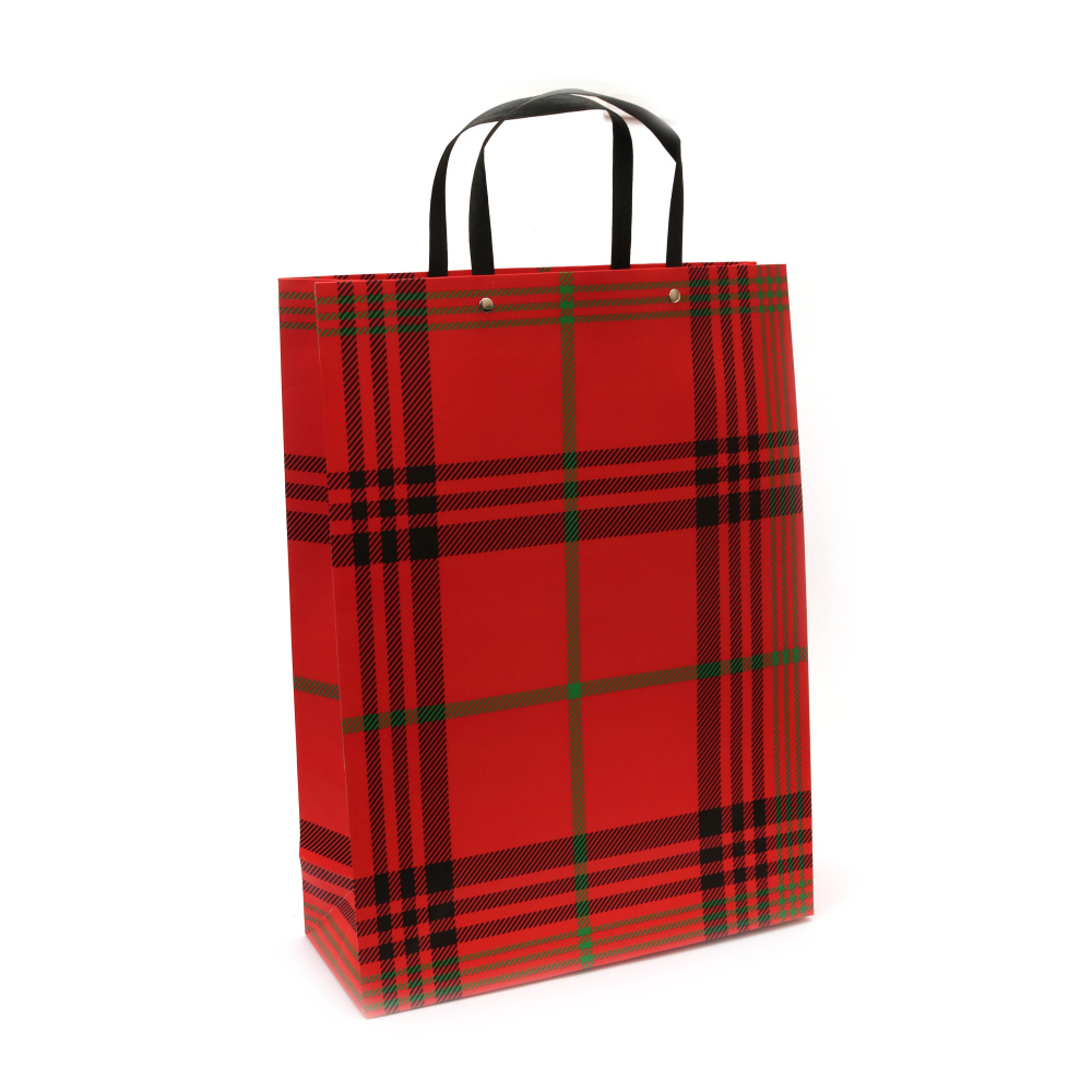 High Quality Cardboard Gift Bag with Black Handles / 31x42x12 cm / Red