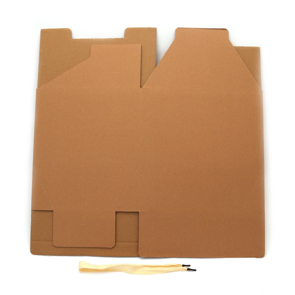 Folding Box with Handles from Corrugated Kraft Cardboard /  37x13x22 cm