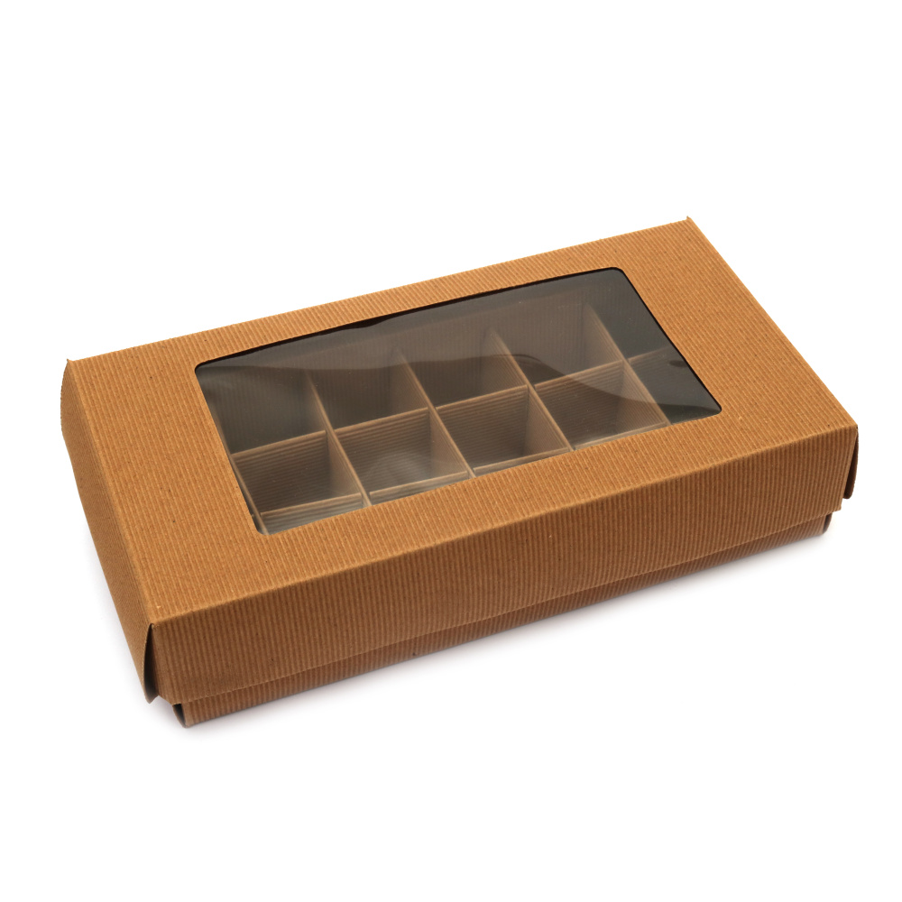 Folding Kraft Corrugated Cardboard Box 23x12x4 cm with PVC window and 18 compartments