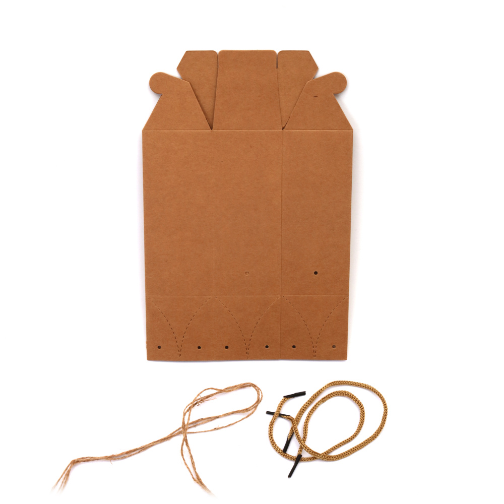Folding box with kraft cardboard handles 12x6x14.5 cm and twine