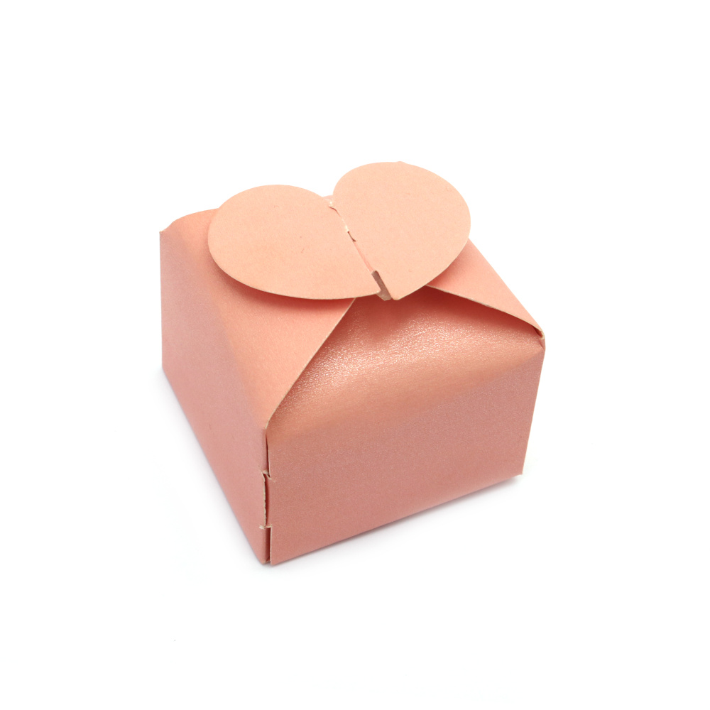 Cardboard folding gift box 6x6x6.5 cm with heart, pearl pink 