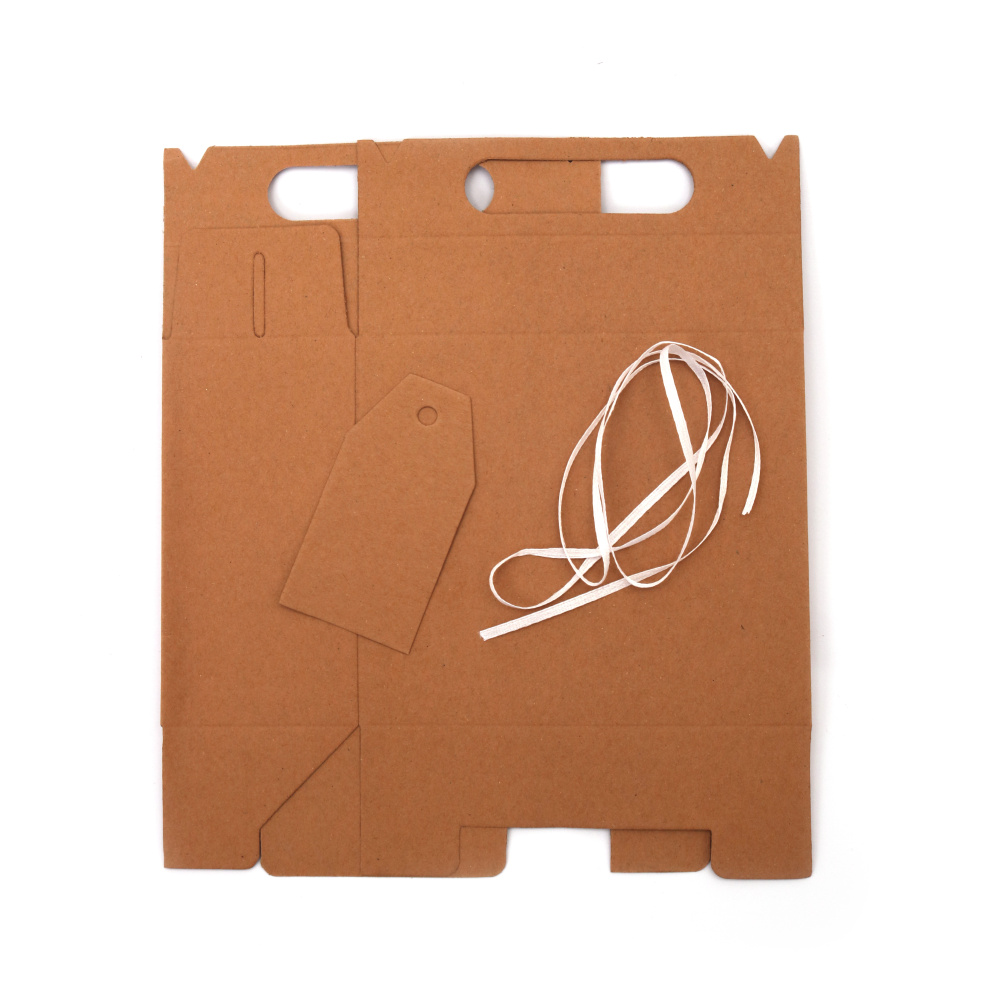 Kraft Cardboard Folding Box with a Ribbon / 14.5x6.5x16 cm 