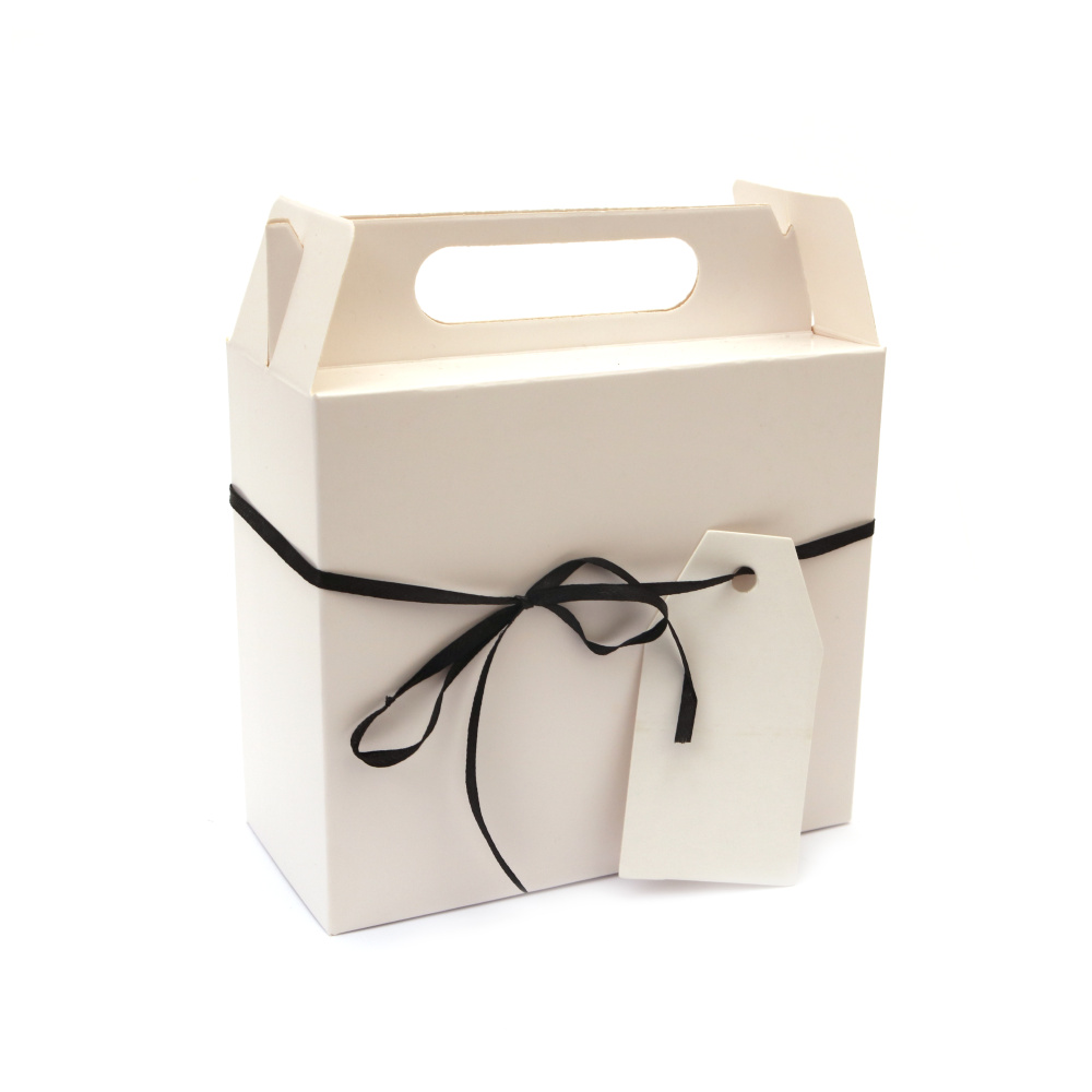 Kraft Cardboard Folding Box with a Ribbon / 14.5x6.5x16 cm / White 