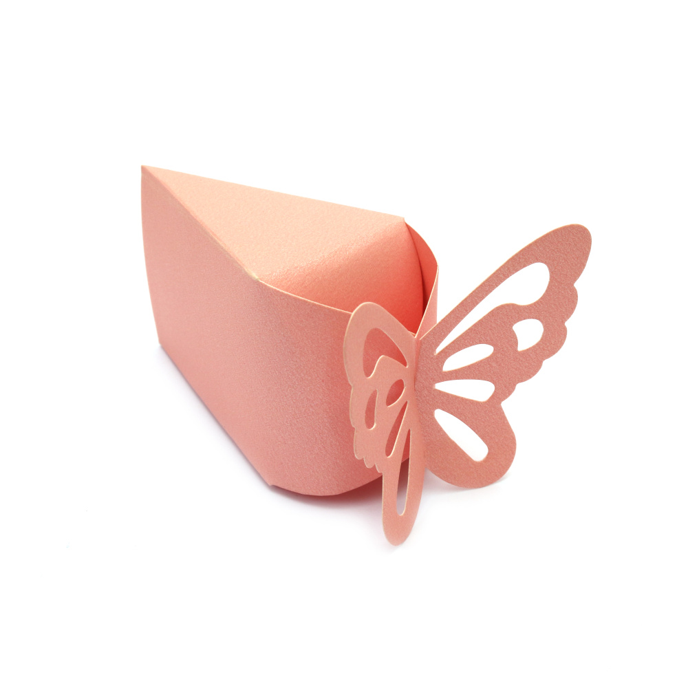 Cardboard Box with a Butterfly, Blank for Cake Slice, 7x4x5 cm pearl pink - 1 piece
