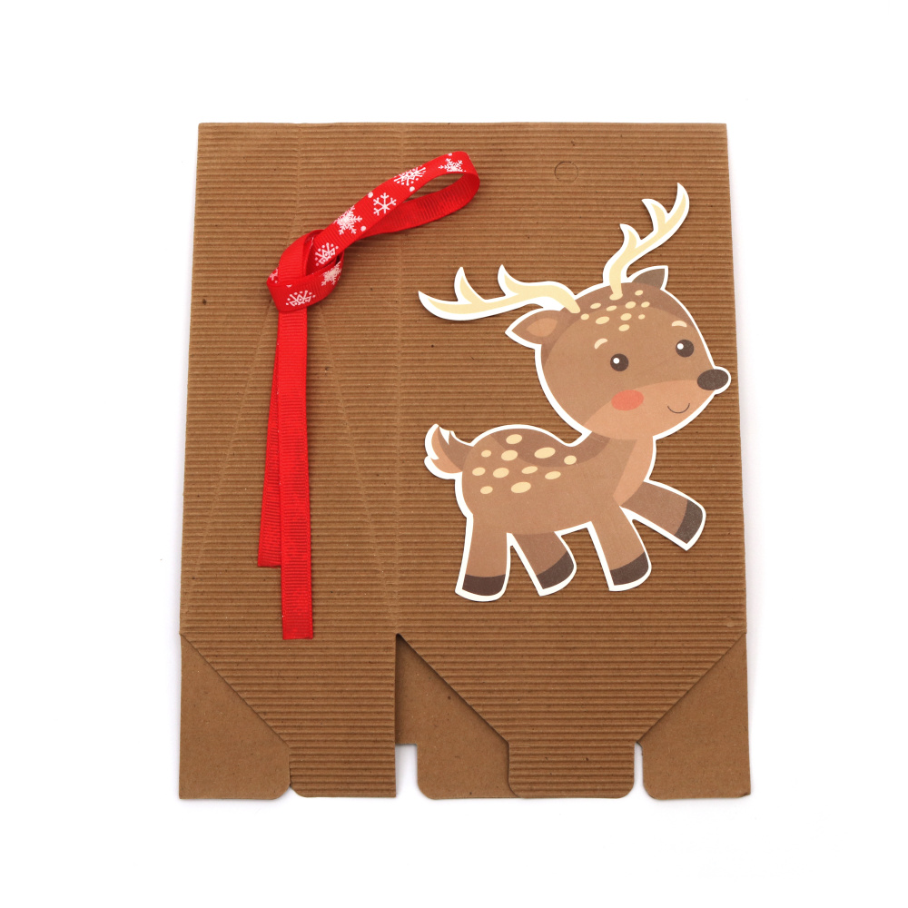 Christmas Gift Bag with Ribbon made of Corrugated Kraft Cardboard / 12x7x18.5 cm