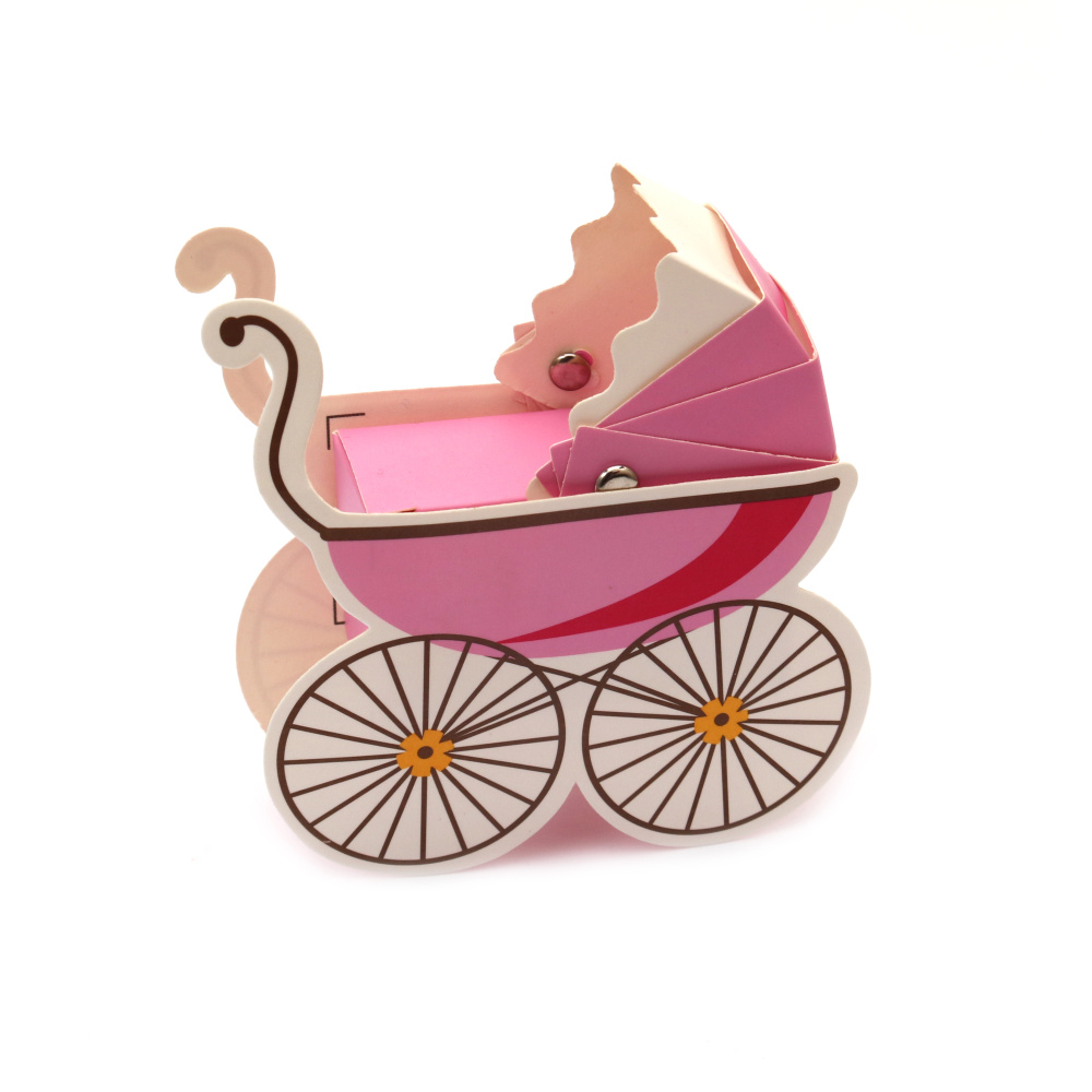 Cardboard Folding Box - Baby stroller - Color pink 8x3x9 cm 