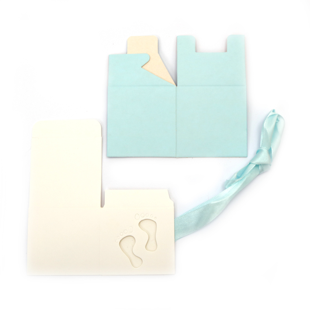 Cardboard Folding Gift Box with Little baby feats 6x6x6 cm color light blue