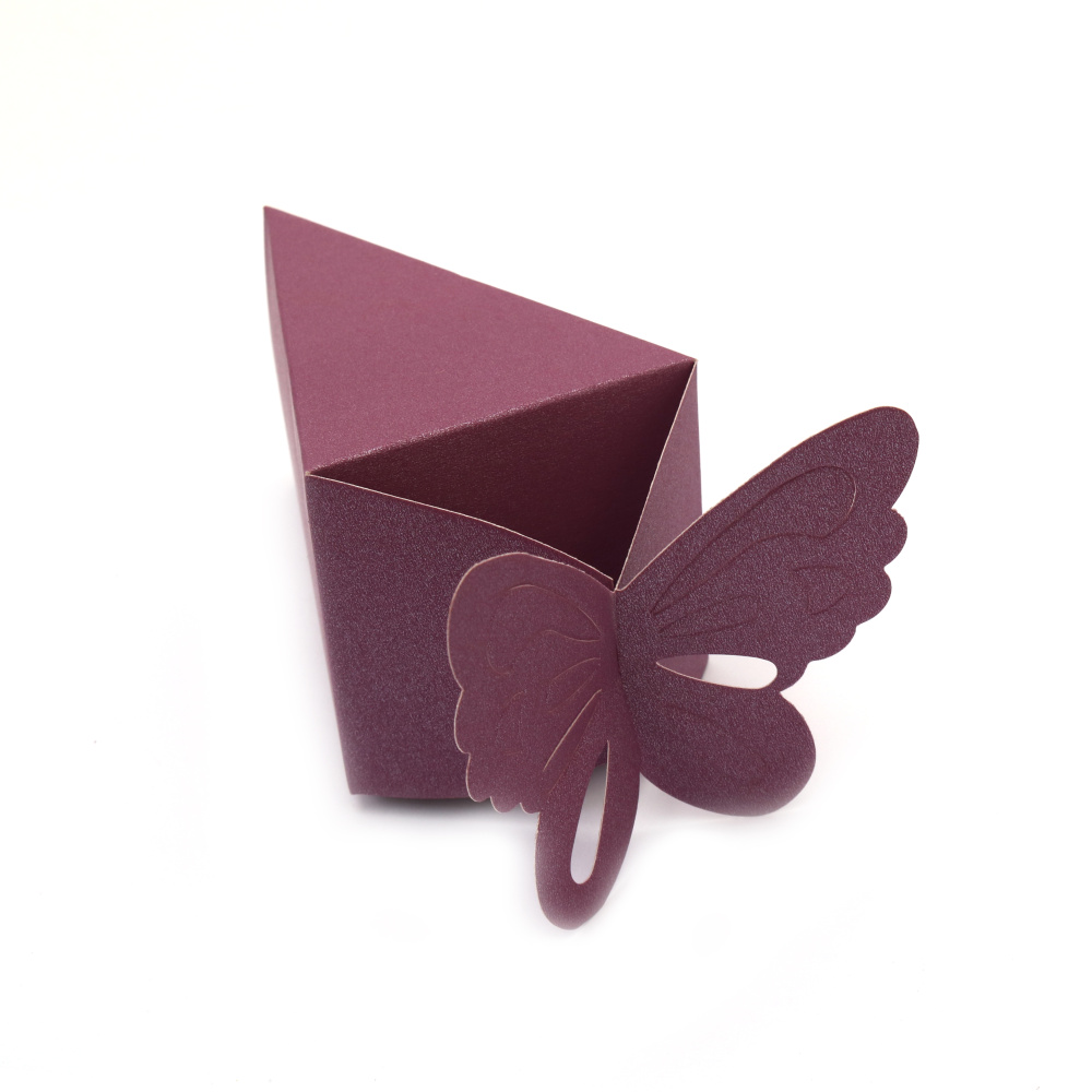 Cardboard box, Blank for Piece of cake with a butterfly 10x6.5x6 cm pearl purple - 1 piece