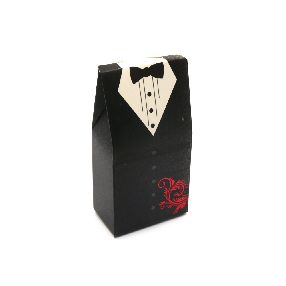 Cardboard Folding Gift Box 10x5x3cm, for Men, Color White and Black, with a Bow Tie