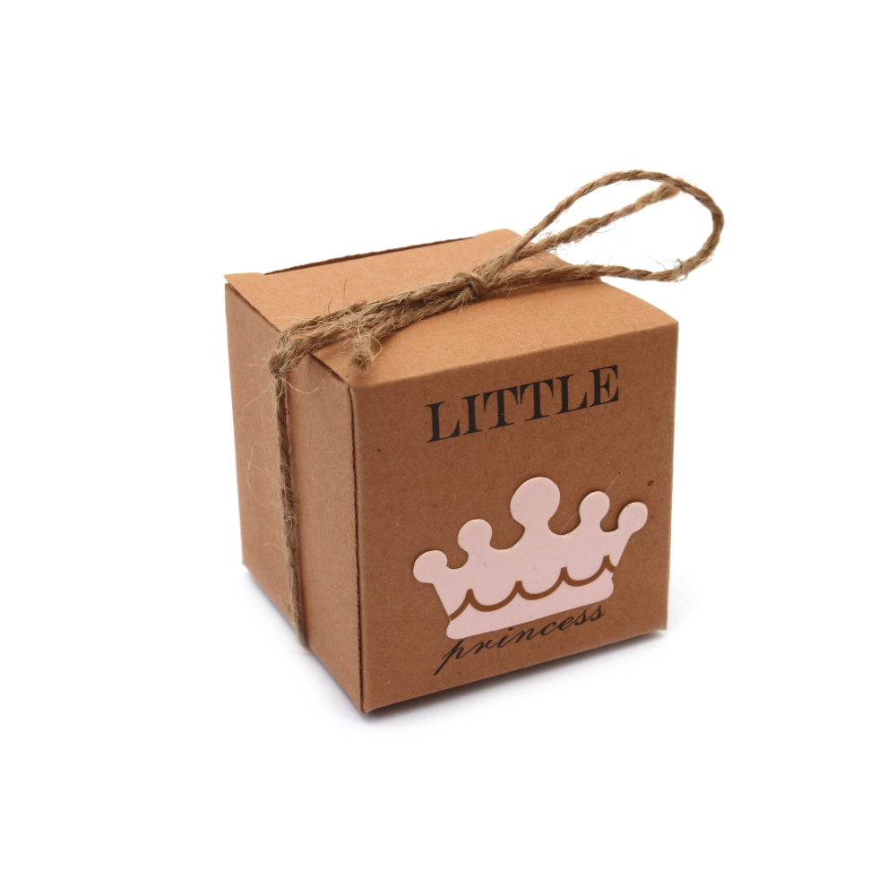 Folding Kraft Cardboard Box with twine 5.3x5.3x5.3cm Little Princess