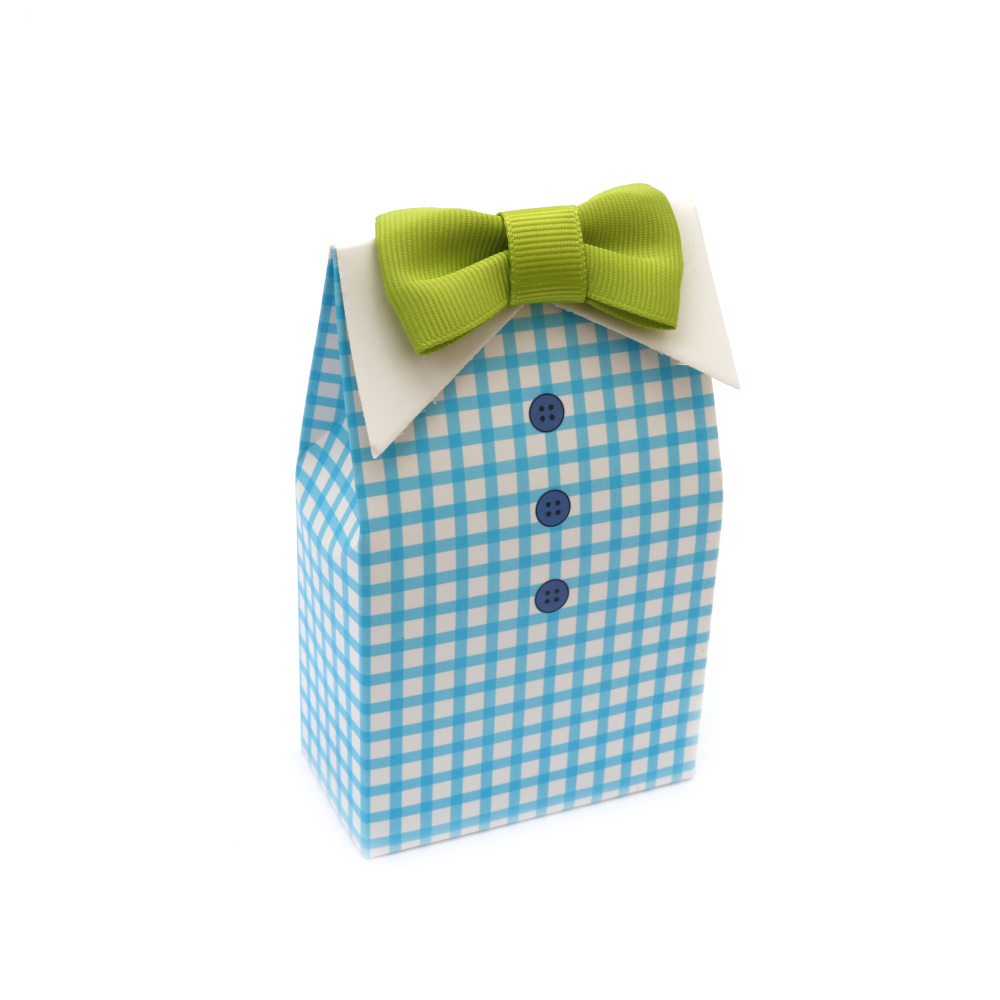 Folding Box Cardboard  12.5x7x4 cm for men color blue check with bow tie