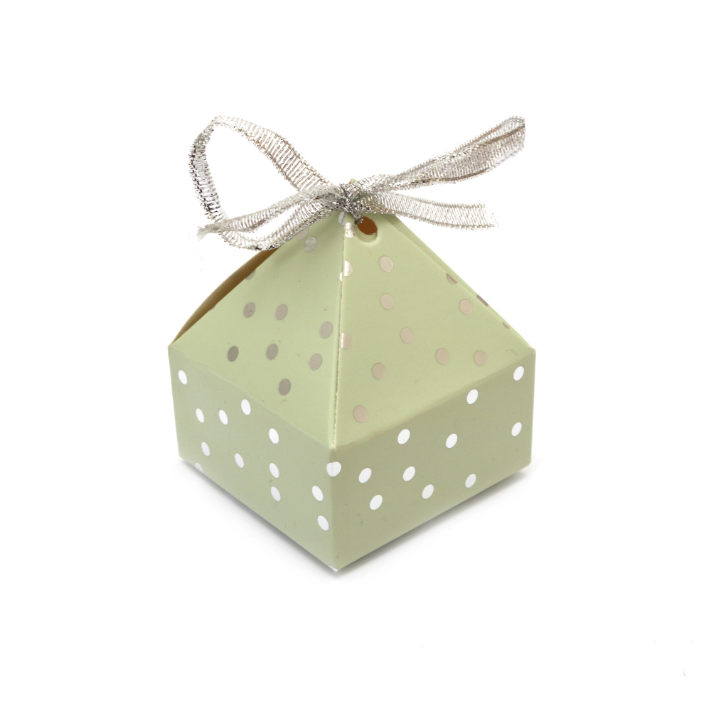Cardboard folding gift box 6x6x7.5 cm light green dotted with ribbon