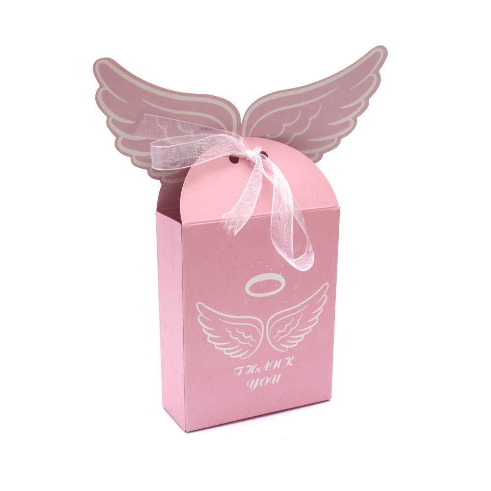 Cardboard folding box with wings 8x3x17.5 cm pink color with ribbon