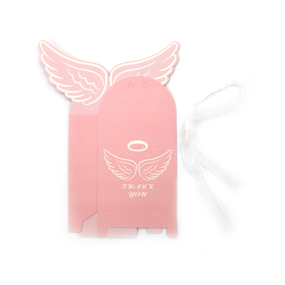 Cardboard folding box with wings 8x3x17.5 cm pink color with ribbon