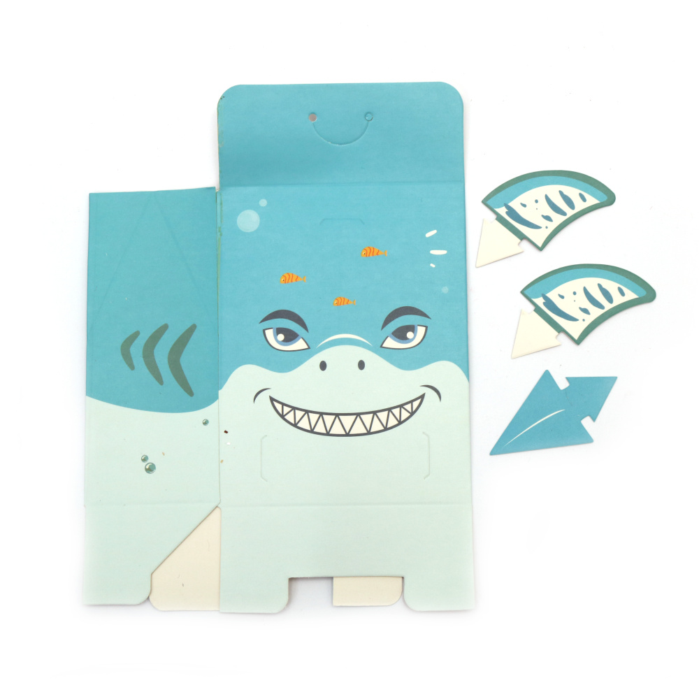 Box cardboard folding shark 10x5.5x12.5 cm color blue