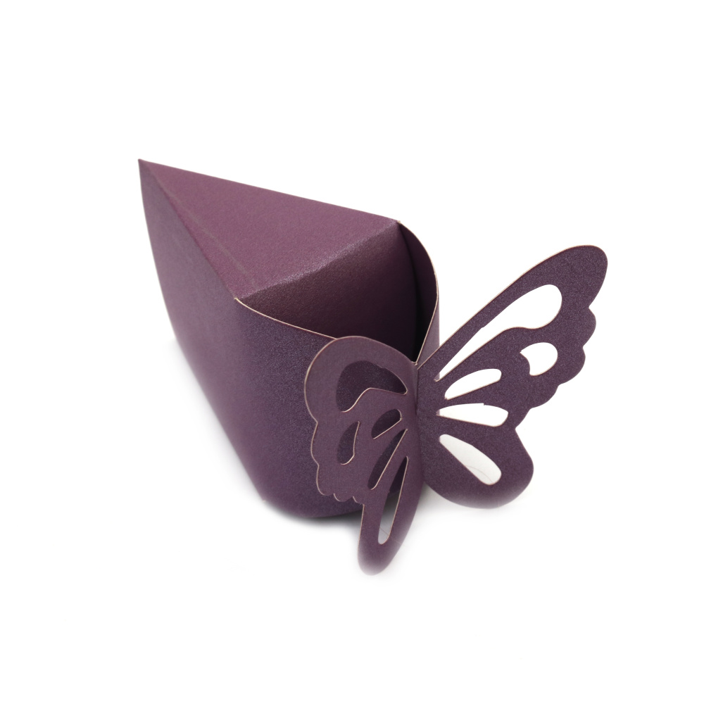 Blank for Piece of cake cardboard with a butterfly 7x4x5 cm pearl purple - 1 piece