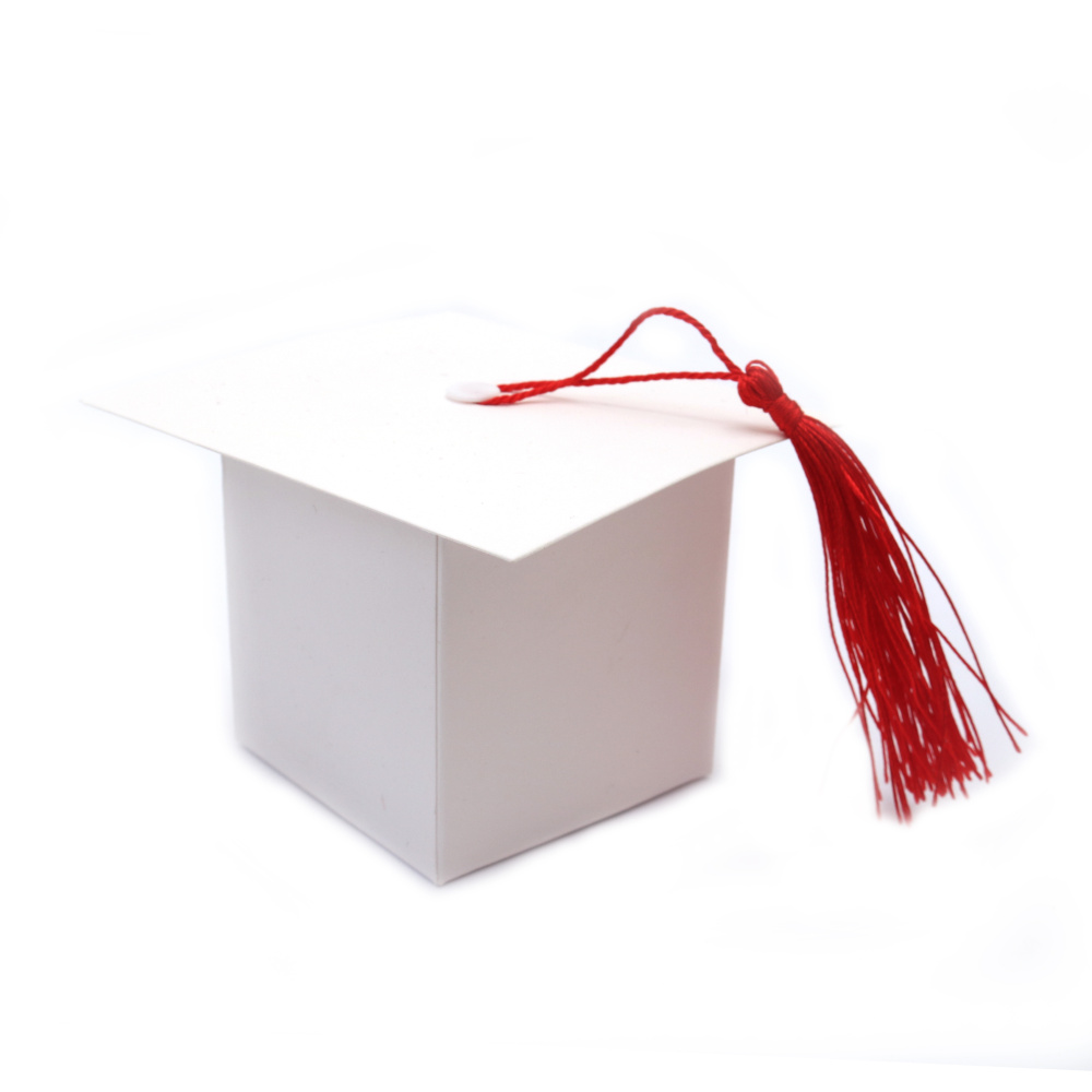 Cardboard foldable box 6x6x6cm Graduation Cap and Tassel color white