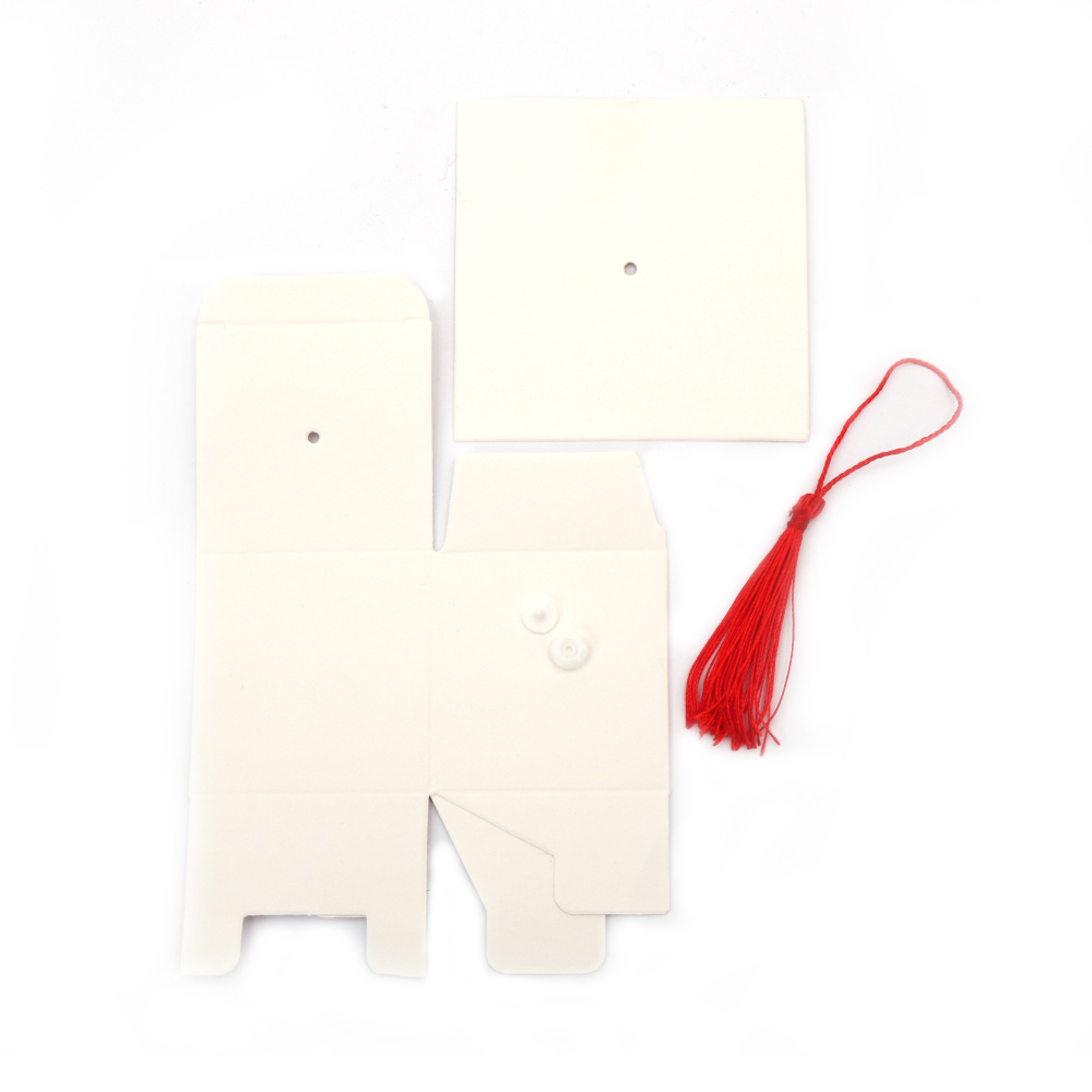 Cardboard foldable box 6x6x6cm Graduation Cap and Tassel color white