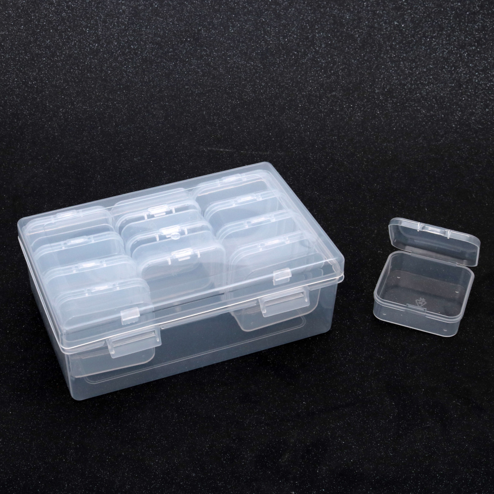 Кутия пластмасова 17x11x6 см с 12 кутийки 5.3x5.3x2 см