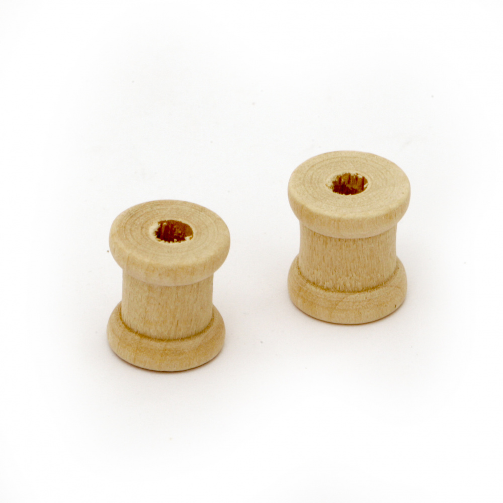 Wood reel 14x12 mm hole 4 mm color wood -4 pieces