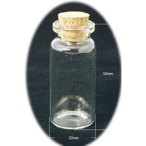Glass Bottles, with Cork Tampions, Bead Containersr 22x50 mm  22 ml