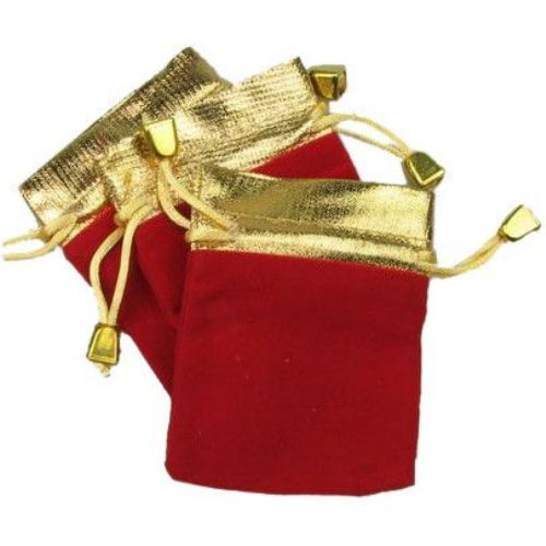 Jewelry bag 90x 70 mm velvet red with gold
