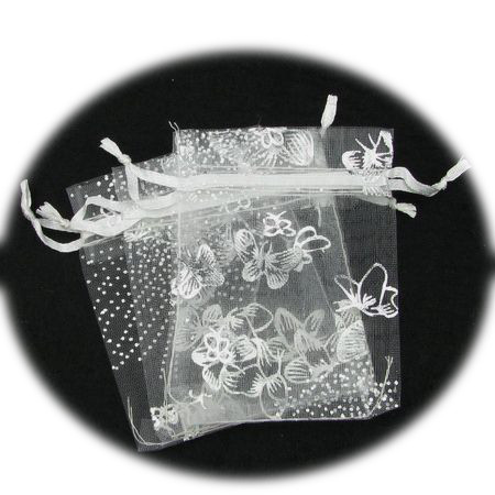 Organza Gift Bags 90x70 mm white with silver