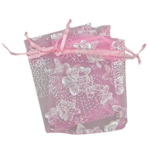Organza Gift Bags 90x70 mm pink with silver