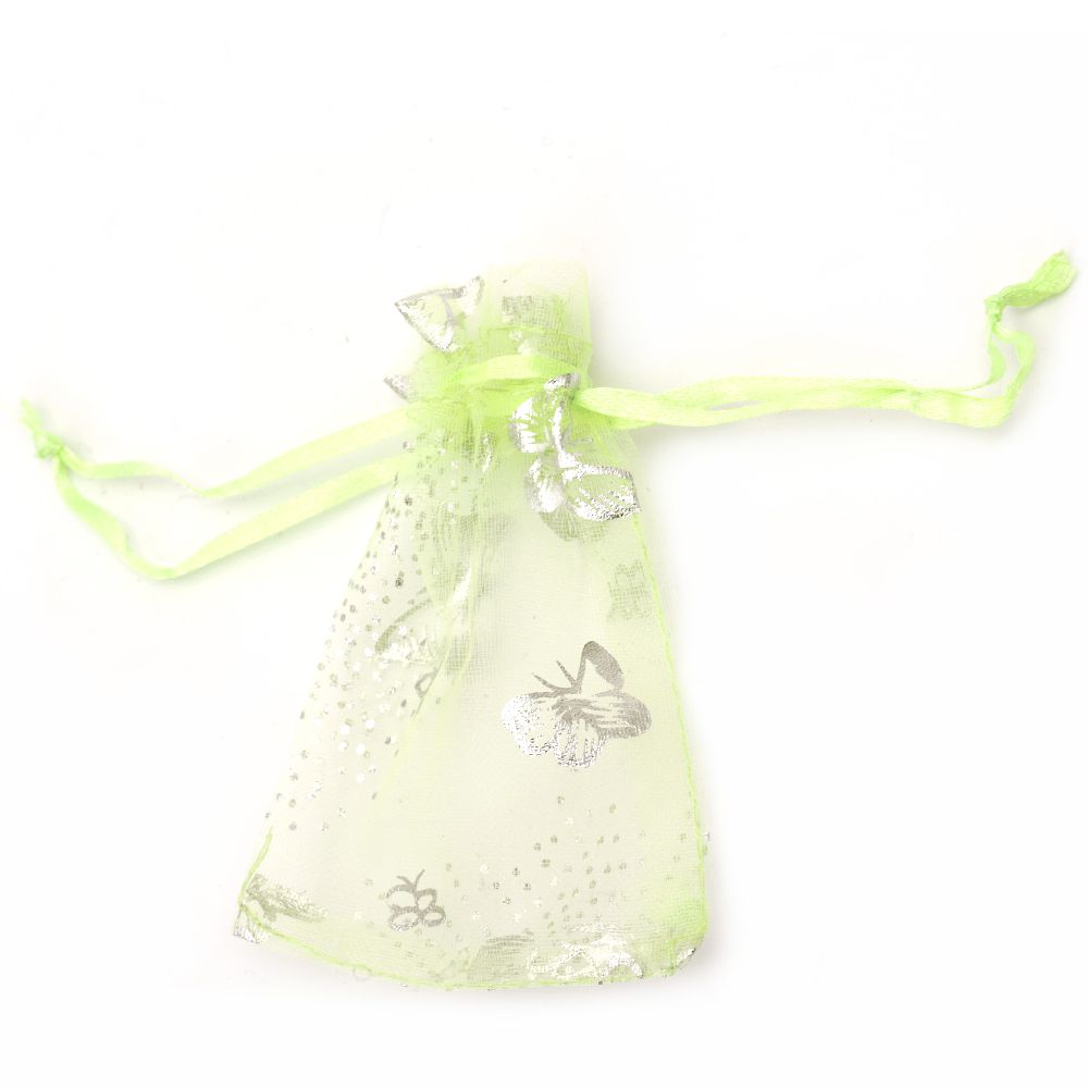 Organza Gift Bags 90x70 mm reseda with silver