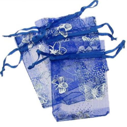 Organza Gift Bags 90x70 mm blue with silver