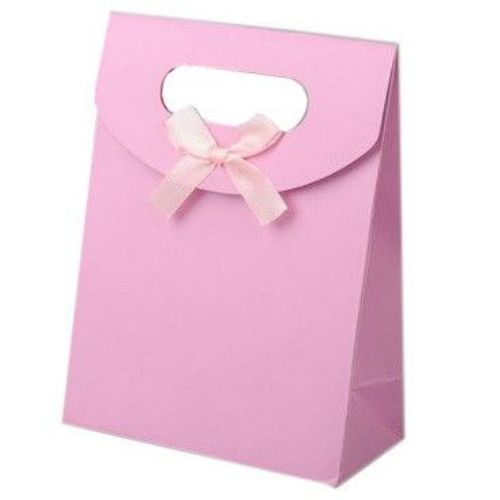 Торбичка за бижута от картон със сатенена панделка 16.3x12.3 см - розова