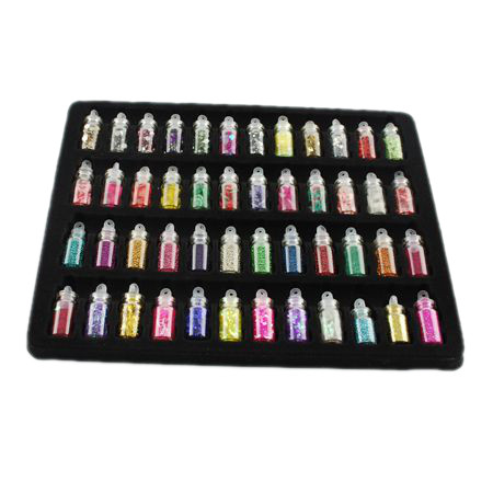 Accessories for Decoration in Glass Jars: 22x11 mm - Glitter, Sequins, Fimo, Gluing Stones and Decorative Beads - 48 jars