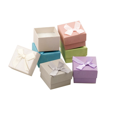 Jewelry Gift Box with Lid and Ribbon Bow, 50x50 mm, ASSORTED Delicate Colors