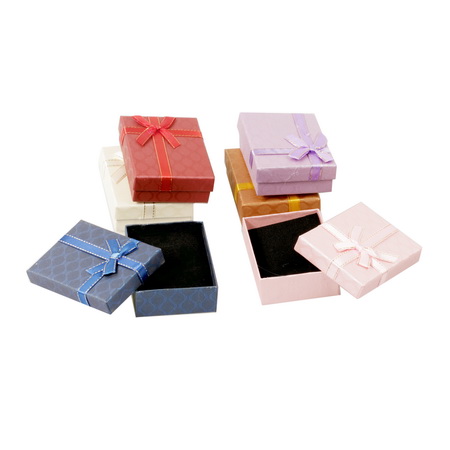 Stylish Cardboard Jewelry Gift Box with Satin Ribbon, 70x90 mm, ASSORTED Colors