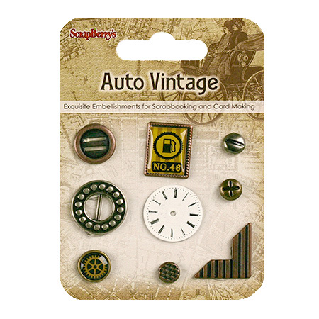 Брадс и елементи за лепене за декорация и скрапбукинг метал Auto vintage 9 броя