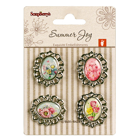 Stickers, Decoration with Metal Elements Flowers, 4 pieces