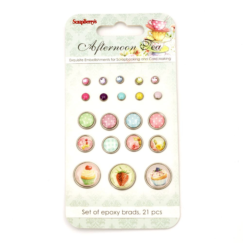 Afternoon Tea Brads for Scrapbooking & Decoration 21 pieces