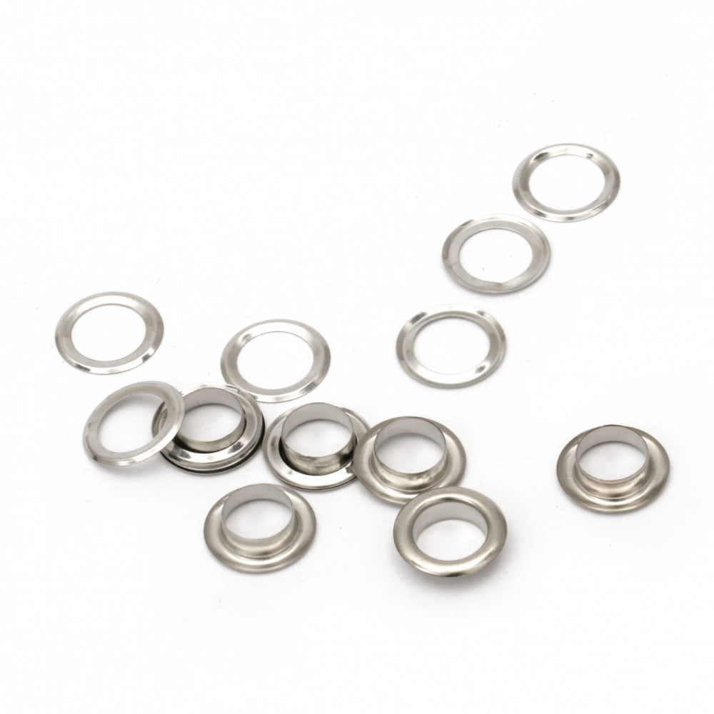 Brass Eyelets for Decoration 13x3.5 mm, Hole: 8 mm, Silver - 20 pieces