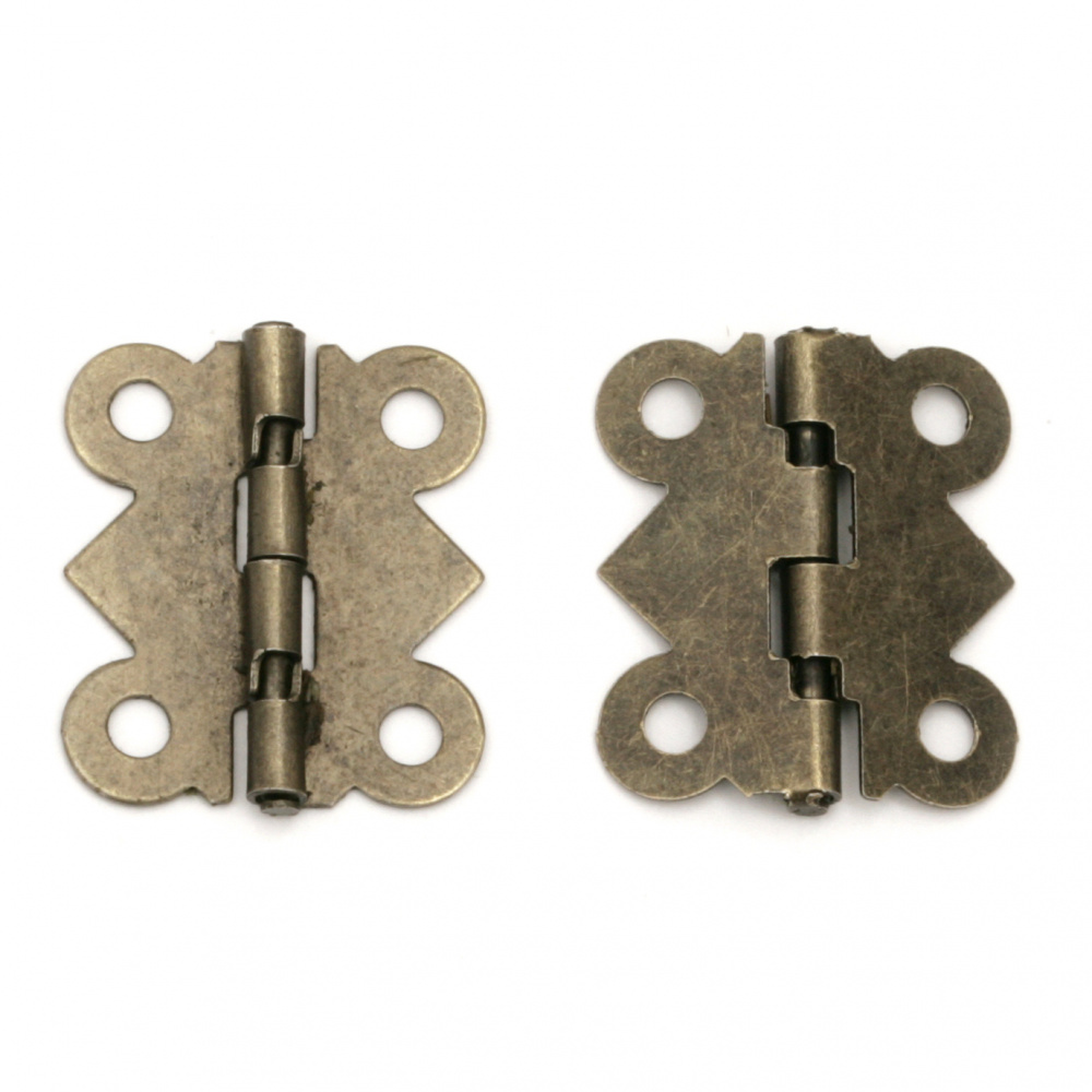 Decorative Metal Hinge, 20x17x2.5 mm, Holes: 2 mm, Antique Bronze - 10 pieces