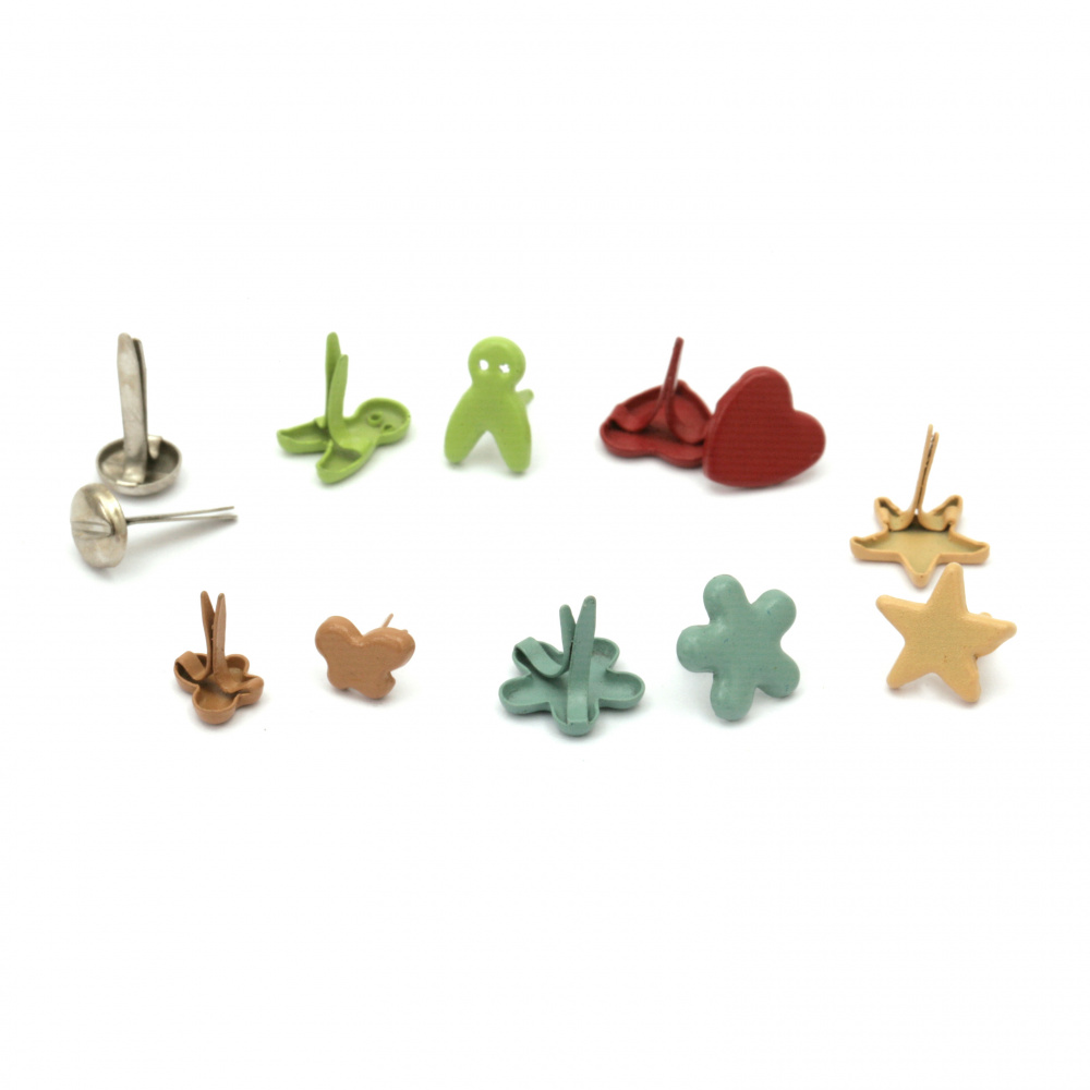 Set of ASSORTED Shapes and Colors Brads FOLIA, 6 types x 20 pieces -120 pieces