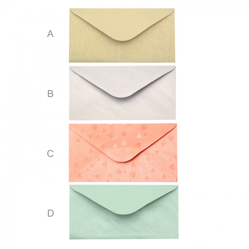 pearl card envelope with embossed 110x220 mm ASORTE models and colors