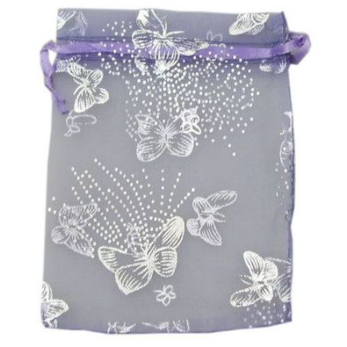 Butterfly Printed Organza Gift Bags 120x90 mm purple with silver
