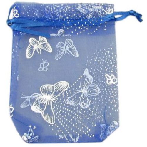 Butterfly Printed Organza Gift Bags 120x90 mm blue with silver