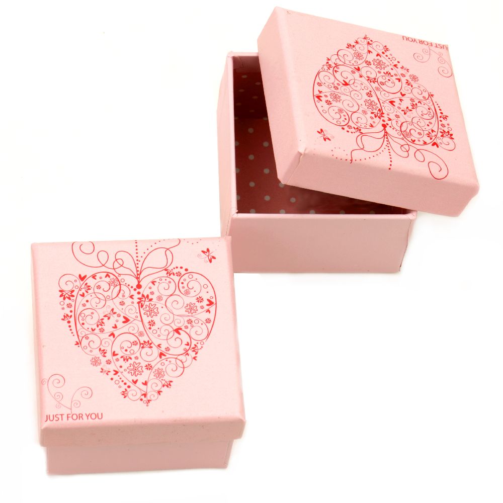 Кутия за бижута 7x5.9 см картон розова For you
