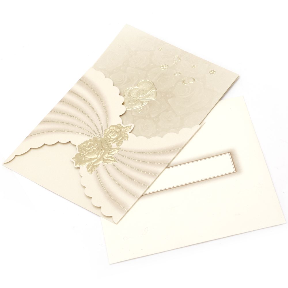 Card curved with roses 145x145 mm golden with envelope