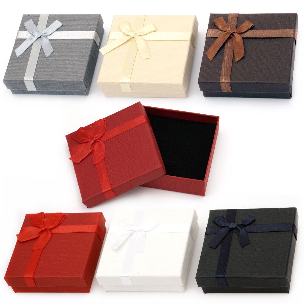 Luxury Jewelry Gift Box with Satin Ribbon, 90x90 mm, ASSORTED