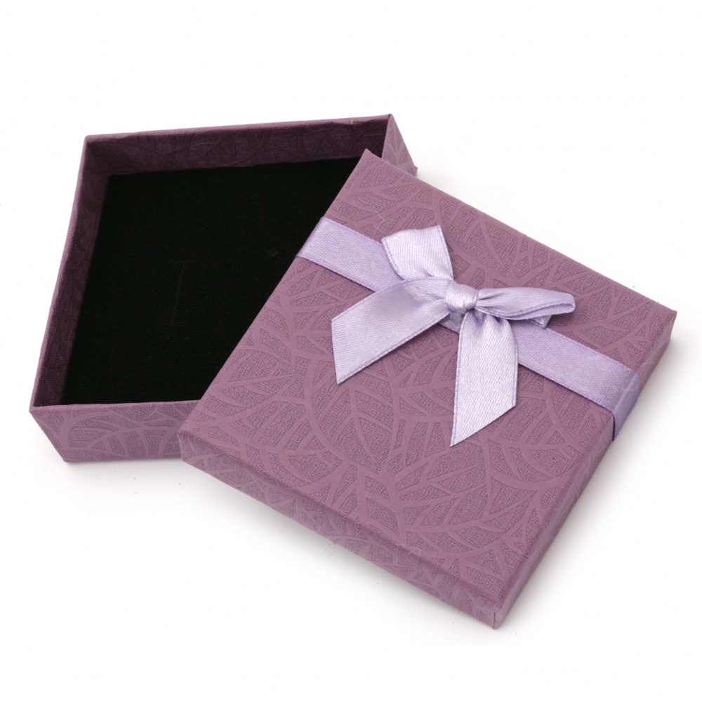 Cardboard Jewelry Gift Box with Relief and Satin Bow, 90x90 mm, ASSORTED