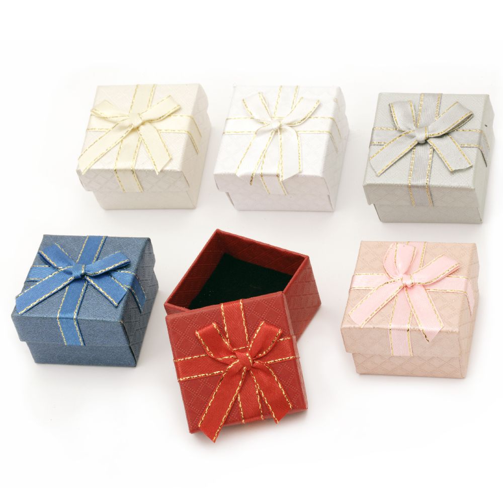 Stylish Paper Jewelry Box for Ring, Earrings Packaging, 40x40 mm, ASSORTED